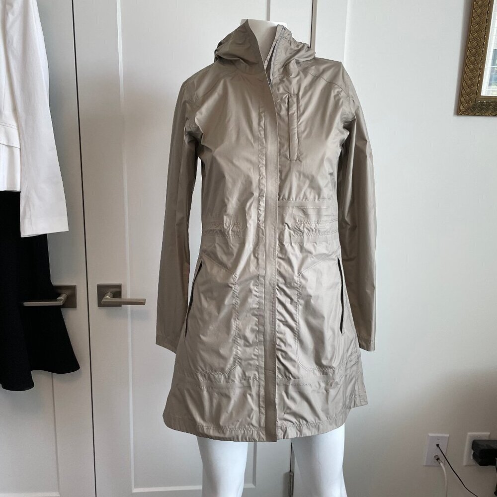 Columbia Omni Tech Arcadia II Waterproof Full Zip Hooded Rain Jacket Lt Khaki XS